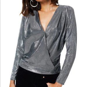RAMY BROOK Chainmail Esther Faux Wrap Metallic Top